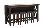 Drop Leaf Table With 4 Stools - Dark Brown - R&R Furniture Gallery (Fountain Valley, CA)