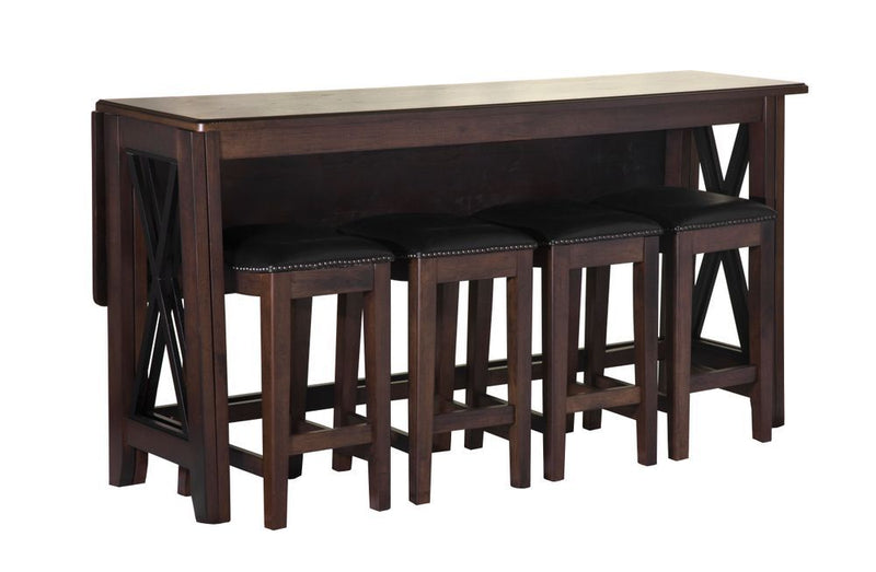 Drop Leaf Table With 4 Stools - Dark Brown - R&R Furniture Gallery (Fountain Valley, CA)