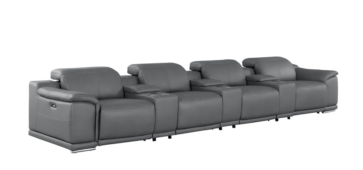 2679 - Genuine Leather Sofa With 4 Power Recliners, Power Headrests & 3 Storage Consoles
