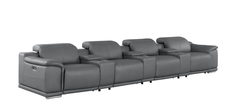 2679 - Genuine Leather Sofa With 4 Power Recliners, Power Headrests & 3 Storage Consoles