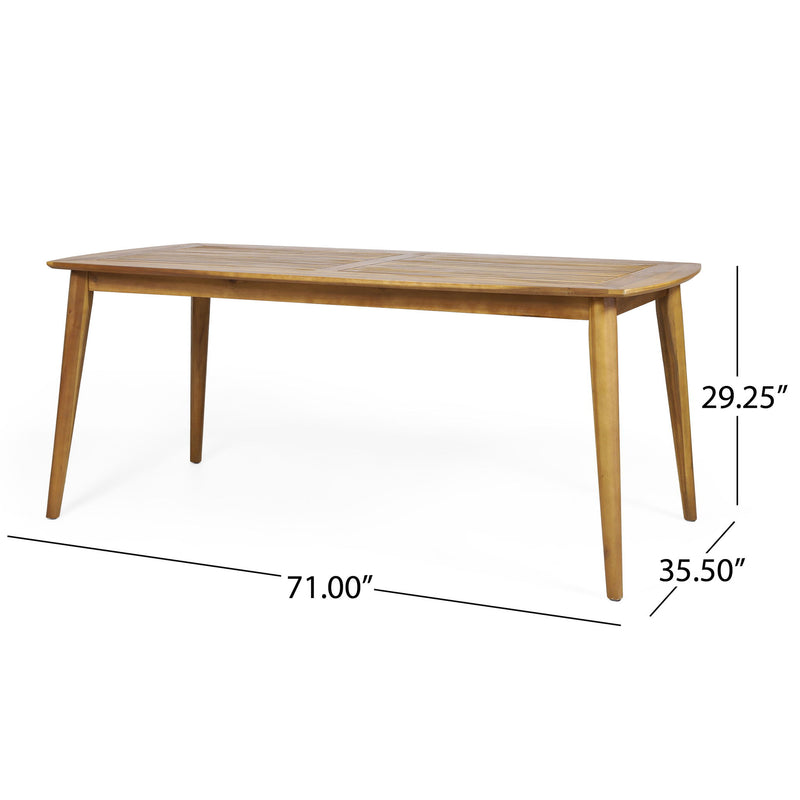 Noble House outdoor teak dining table with sturdy frame, perfect for outdoor patio or garden dining setups.