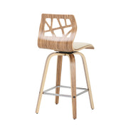 Lumi Source Folia mid-century modern counter stool set with footrests, featuring sleek design and wooden legs, two stools side by side.