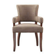 Elegant Arm Dining Chair With Brass Nail Head Detailing - R&R Furniture Gallery (Fountain Valley, CA)