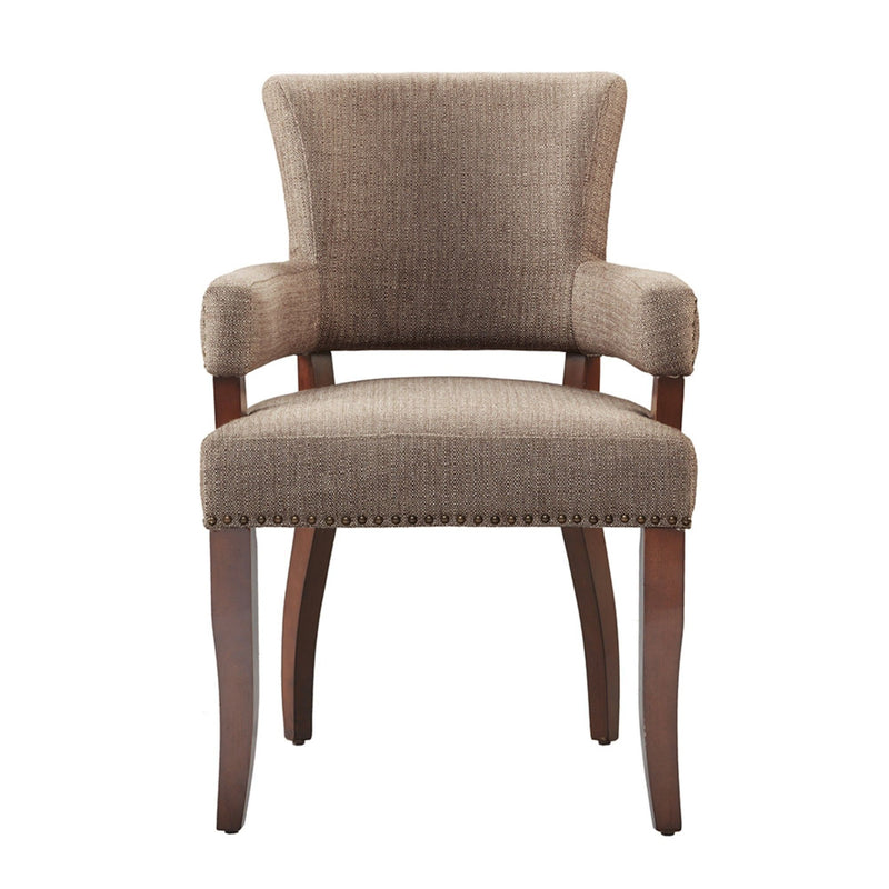 Elegant Arm Dining Chair With Brass Nail Head Detailing - R&R Furniture Gallery (Fountain Valley, CA)