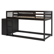 DreamHaus bunk bed with four built-in drawers and three shelves, showcasing a sturdy wooden frame and space-saving design.