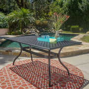 Outdoor Aluminum Dining Table With Lattice Design And Center Umbrella Hole - Black - R&R Furniture Gallery (Fountain Valley, CA)
