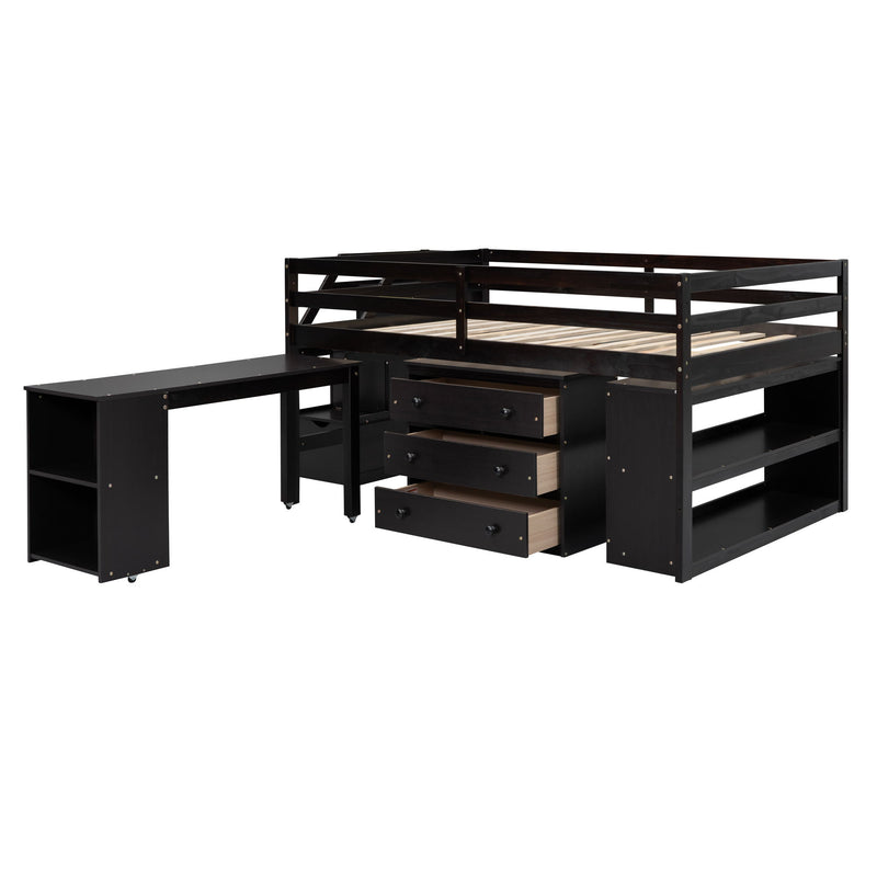 Loft Bed With Retractable Writing Desk And 3 Drawers With Storage Stairs And Shelves - R&R Furniture Gallery (Fountain Valley, CA)