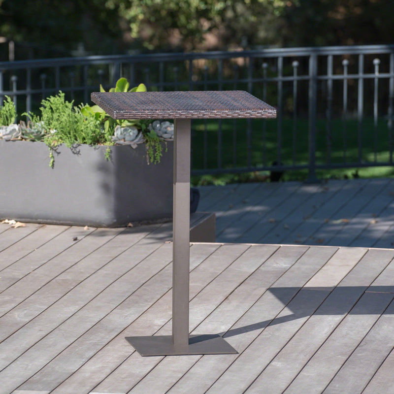 Outdoor Square Rattan Bar Table With Iron Frame - Multi Brown - R&R Furniture Gallery (Fountain Valley, CA)