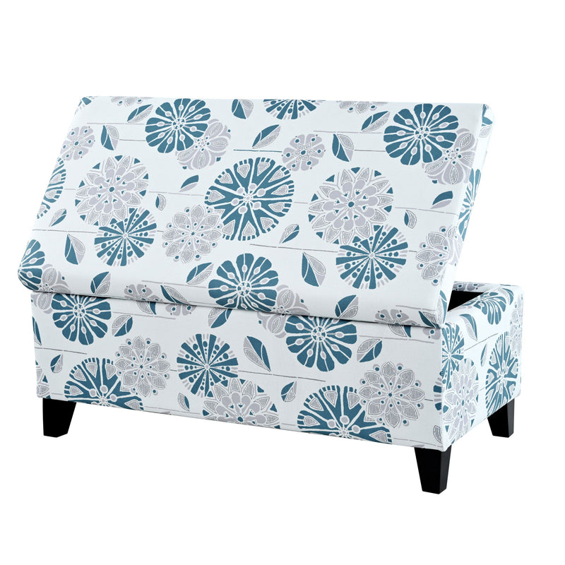 Luxury Storage Ottoman With Floral Patterned Fabric, Soft-Close Hinges, Multi Functional - R&R Furniture Gallery (Fountain Valley, CA)