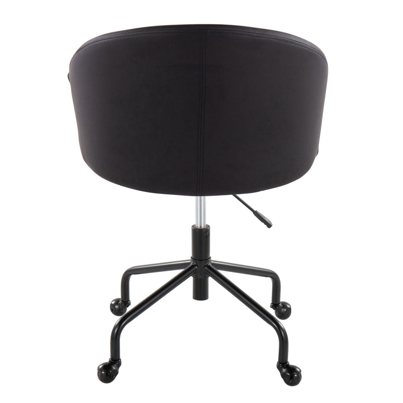 Lumi Source Claire contemporary glam task desk chair with black upholstery and chrome accents, ergonomic design for office use.