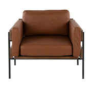 Lumi Source Kari farmhouse design accent chair with wooden legs and beige upholstery, showcasing a cozy, rustic style.