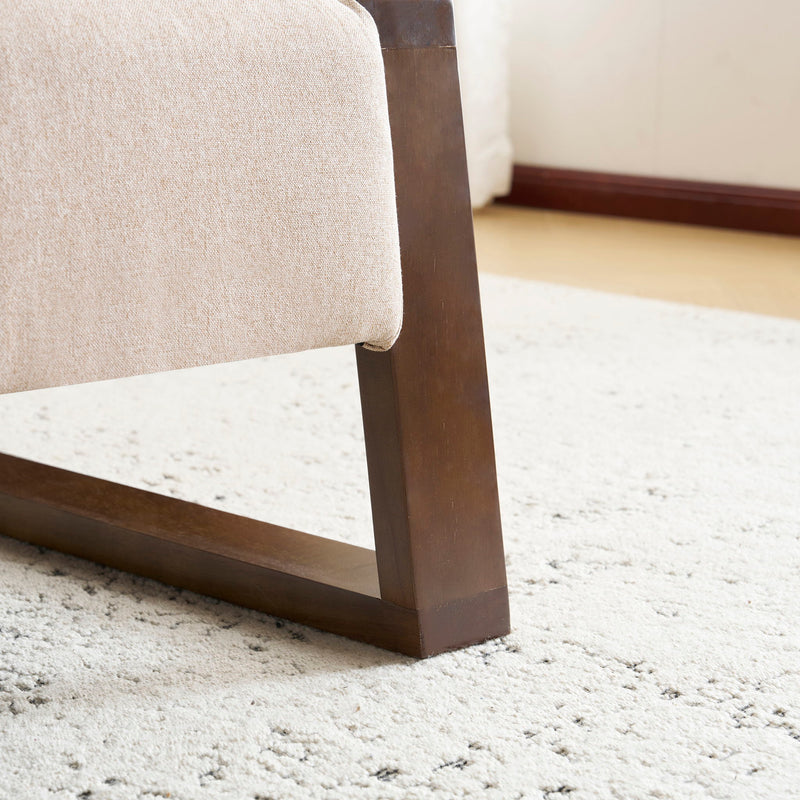 Sleek And Stylish Ottoman Polyester With Rubberwood Legs - Beige - R&R Furniture Gallery (Fountain Valley, CA)