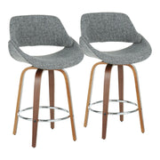 Lumi Source Fabrico mid-century modern counter stools set of 2 with wooden seats and metal legs, suitable for kitchen or bar area.