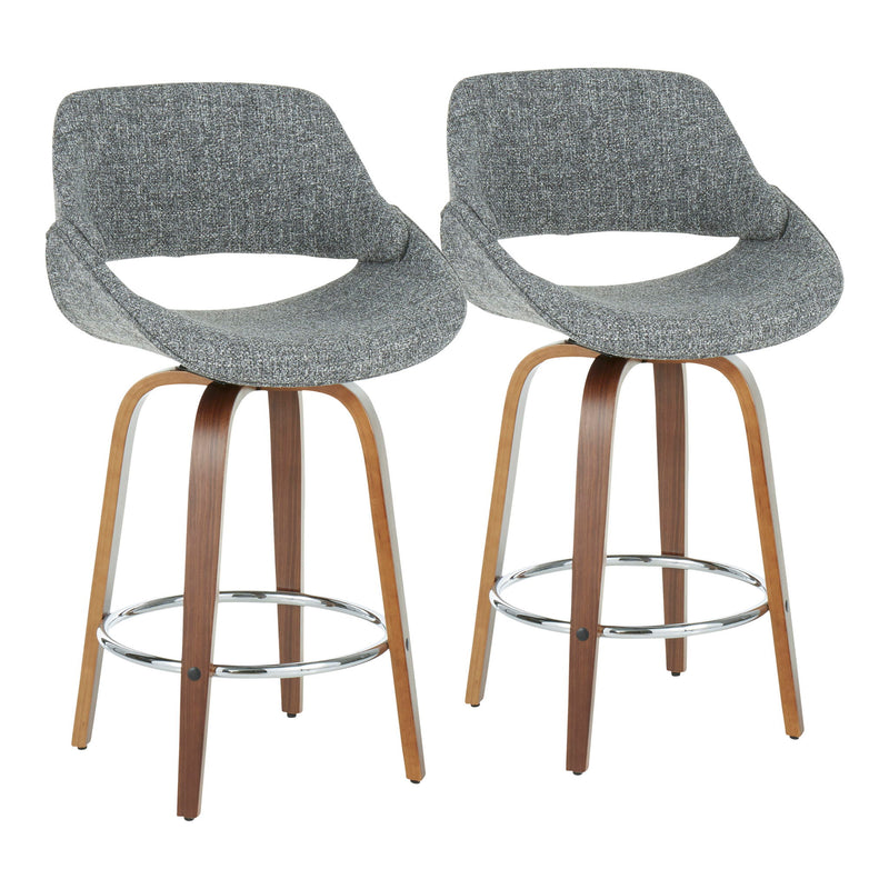 Lumi Source Fabrico mid-century modern counter stools set of 2 with wooden seats and metal legs, suitable for kitchen or bar area.
