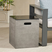 Modern black and gray Noble House MGO tank holder side table with ceramic top, featuring a sleek storage table design.