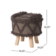 Dark brown handcrafted wool and cotton Ottoman foot stool with eucalyptus wood frame by Noble House.
