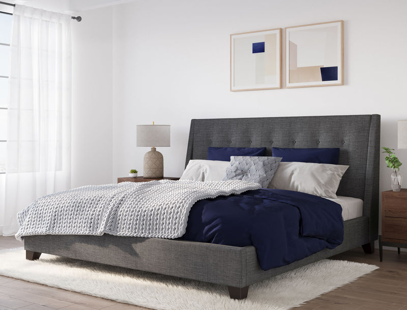 Madera Queen-Size Upholstered Platform Bed in Dark Charcoal (2026)