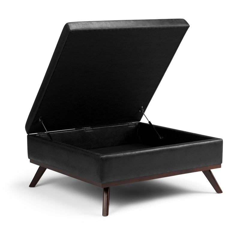 Owen - Square Coffee Table Storage Ottoman - Distressed Black - R&R Furniture Gallery (Fountain Valley, CA)