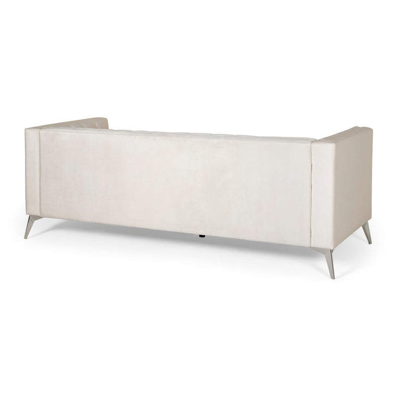 Noble House contemporary 3-seater sofa with button tufting, stationary design, featuring plush cushions and sleek modern upholstery.