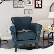 Elegant Noble House club arm chair with nailhead trim and birch wood legs, showcasing plush upholstery and stylish design.