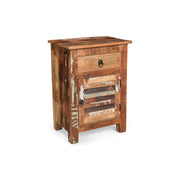 Natural recycled wood side table with drawer and door by Noble House, showcasing a rustic and eco-friendly design.