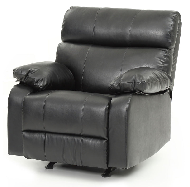 Glory Furniture modern design rocker recliner chair with plush cushioning and wooden armrests in a stylish living room setting.
