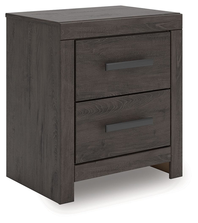 Prendonea - Two Drawer Night Stand - Charcoal - R&R Furniture Gallery (Fountain Valley, CA)
