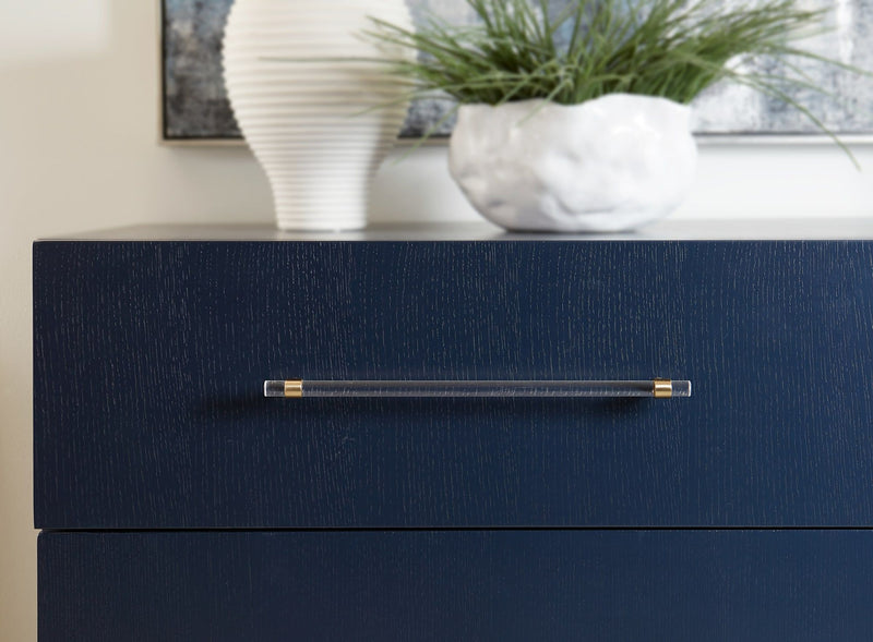 Argento Two Drawer USB Charging Nightstand in Navy Blue and Burnished Brass
