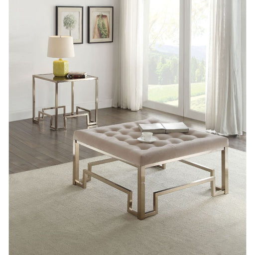 Damien - Cocktail Ottoman - Beige Fabric & Champagne - R&R Furniture Gallery (Fountain Valley, CA)