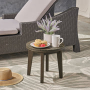 Outdoor acacia wood side table by Noble House with weather-resistant finish, featuring a square top and sturdy legs for outdoor use.