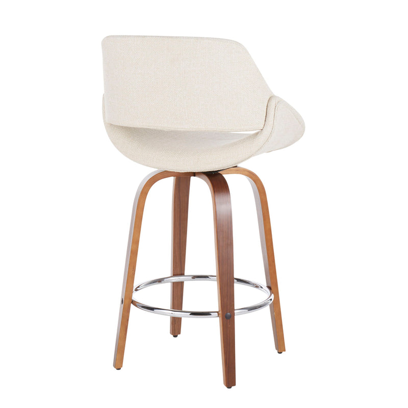 Pair of Lumi Source Fabrico Mid Century Modern Counter Stools with wooden seats and black metal frames, set of two.