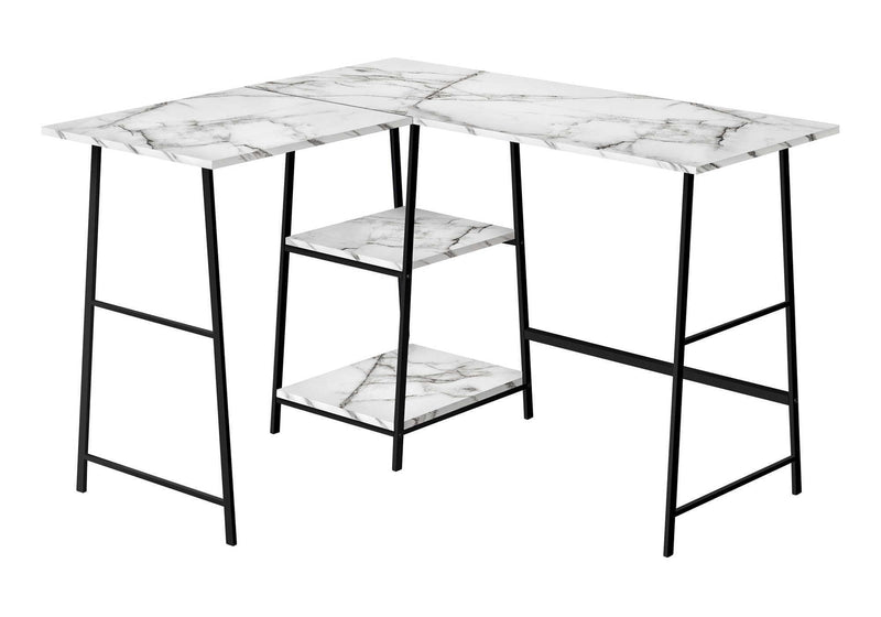 Computer Desk, Home Office, Corner, Storage Shelves, L Shape, Work, Laptop, Marble Look Laminate, Contemporary, Modern - R&R Furniture Gallery (Fountain Valley, CA)
