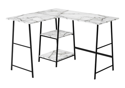 Computer Desk, Home Office, Corner, Storage Shelves, L Shape, Work, Laptop, Marble Look Laminate, Contemporary, Modern - R&R Furniture Gallery (Fountain Valley, CA)