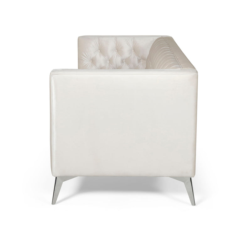 Contemporary Noble House 3-seater sofa with button tufting, stationary design, upholstered in neutral fabric, modern living room furniture