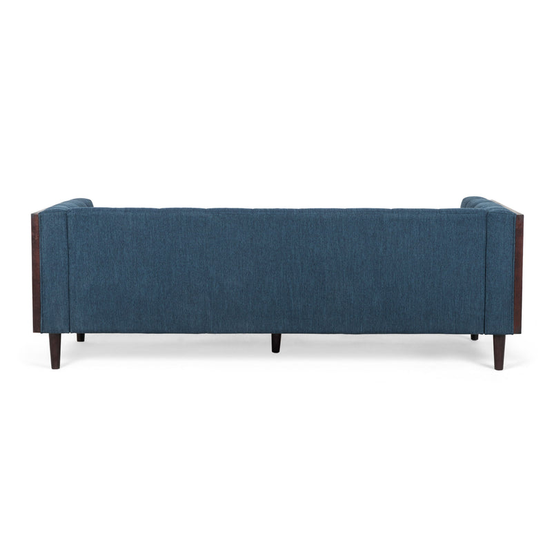 Noble House contemporary mid-century 3-seater sofa with button tufted waffle stitching and sleek stationary design.