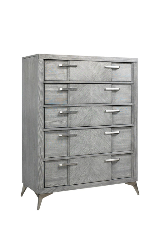 5 Drawer Chest Book Matched Veneers - Gray - R&R Furniture Gallery (Fountain Valley, CA)