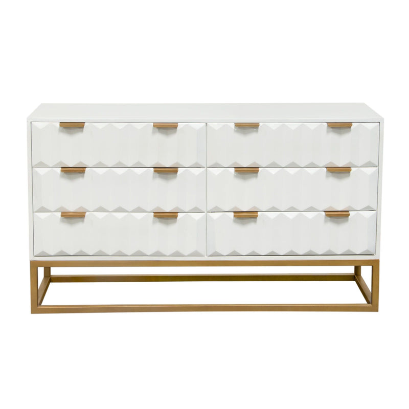 Spectrum 6-Drawer Solid Mango Wood Dresser in White Finish w/ Gold Finished Iron Legs by Diamond Sofa