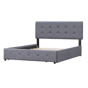 DreamHaus upholstered storage platform bed with classic headboard and built-in drawers, no box spring needed, in a modern bedroom setting.