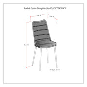 Set of two Gray Beachside outdoor dining chairs by Simpli-Home with slatted seats and armrests for patio or garden use.