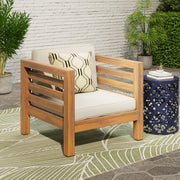 Outdoor Acacia Wood Patio Chair With Fabric Cushion - R&R Furniture Gallery (Fountain Valley, CA)