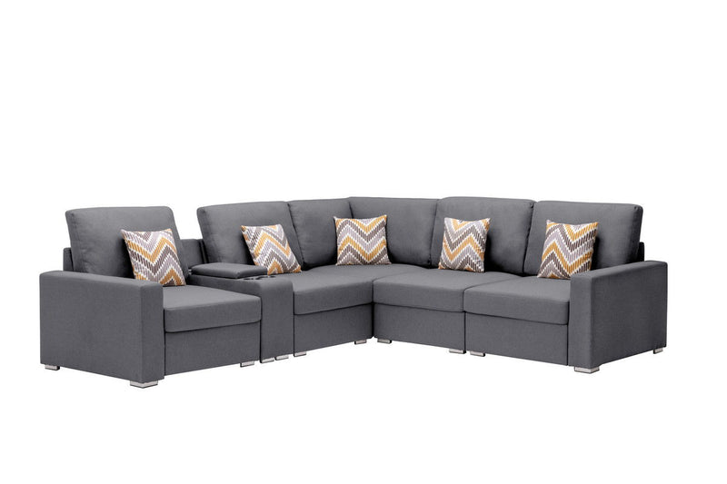 Nolan - Fabric 6 Piece Sectional Sofa With Pillows And Interchangeable Legs - R&R Furniture Gallery (Fountain Valley, CA)