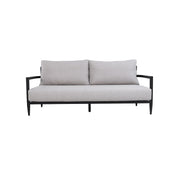 Outdoor Life Outside bench sofa with Sunbrella cushion, weather-resistant Ember Black patio seating, ideal for outdoor relaxation.