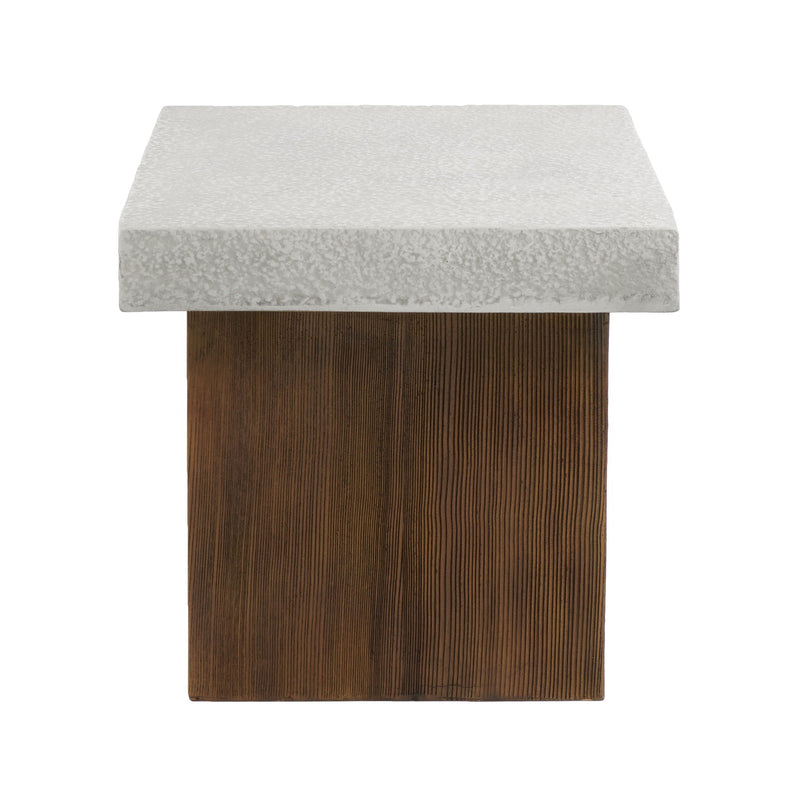 Mgo Square Side Table With Faux Stone Top And Wood Frame - Antique White / Natural Wood - R&R Furniture Gallery (Fountain Valley, CA)