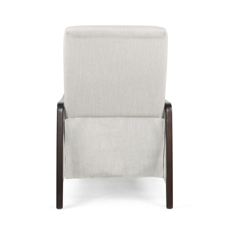 Contemporary fabric upholstered pushback recliner from Noble House, showing the plush, modern design and comfortable reclining feature.