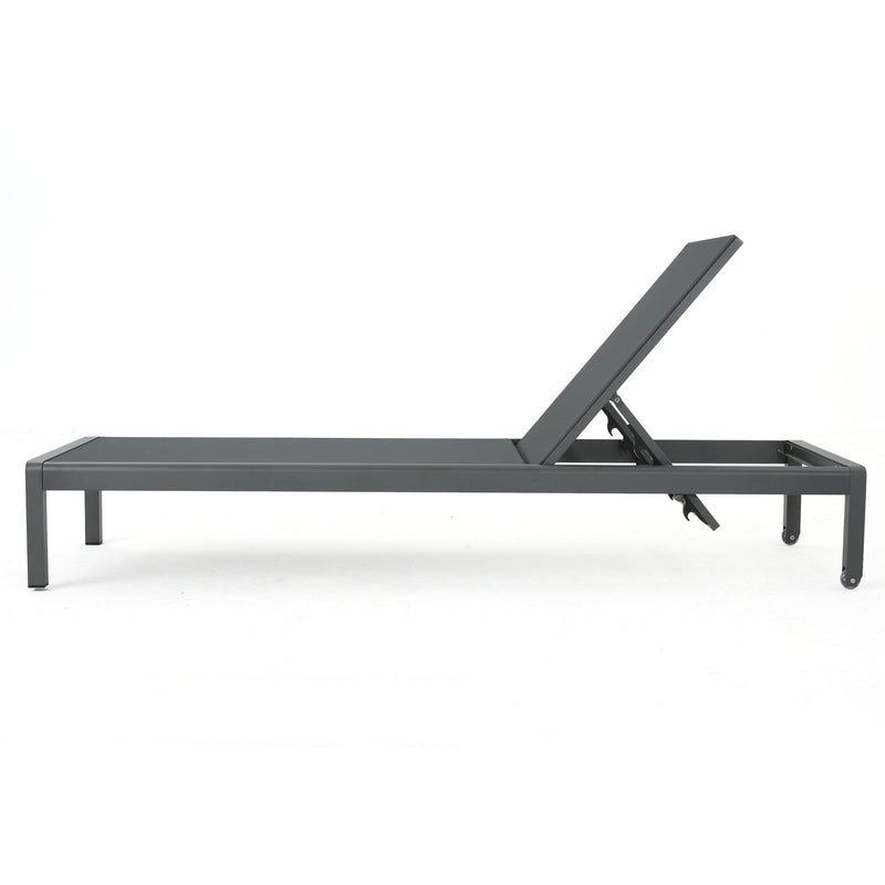 Noble House outdoor patio chaise lounge with five adjustable reclining positions on a modern outdoor setting.
