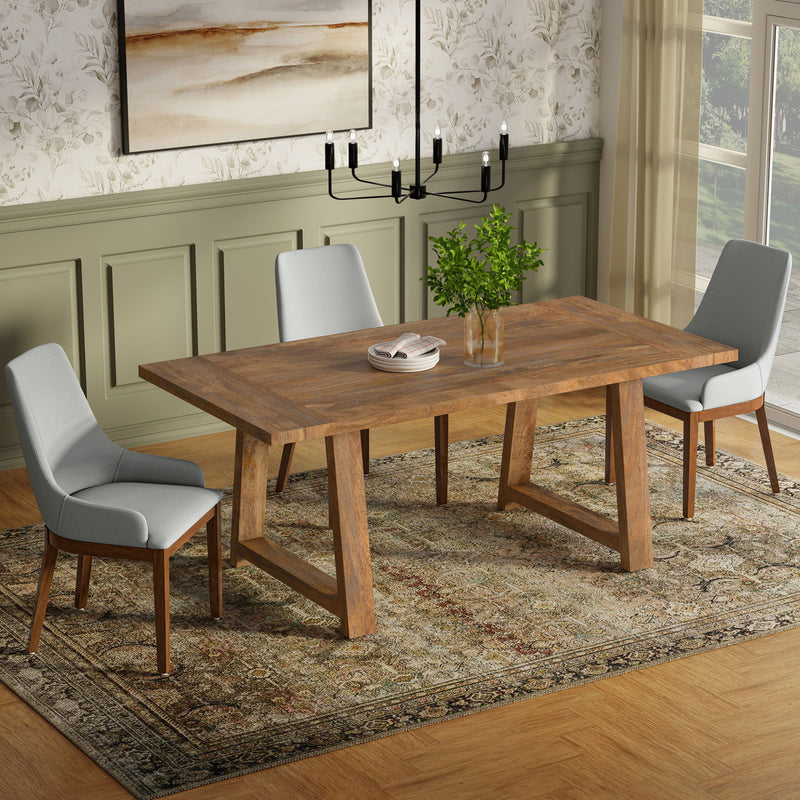 Simpli-Home Whitley dining table with wooden surface and sturdy legs, ideal for modern dining room settings.