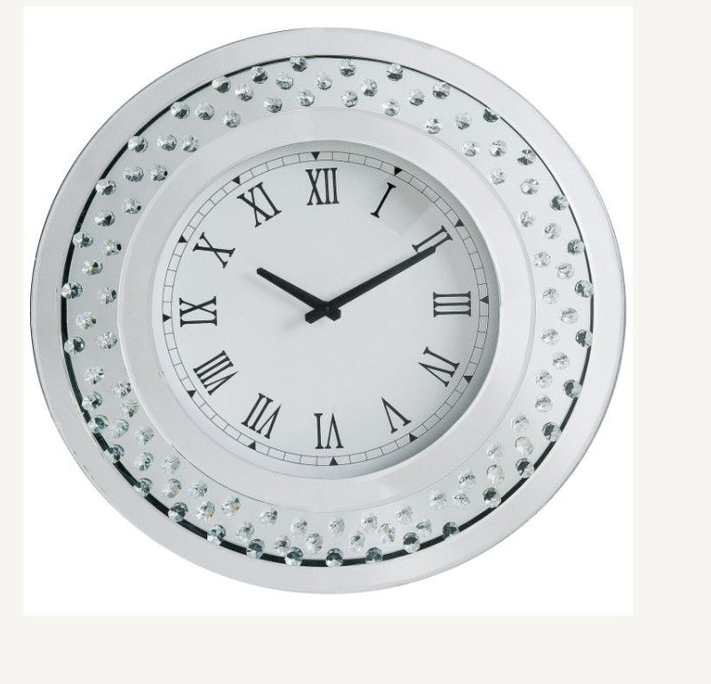Nysa - 20" Wall Clock - Mirrored & Faux Crystals - R&R Furniture Gallery (Fountain Valley, CA)