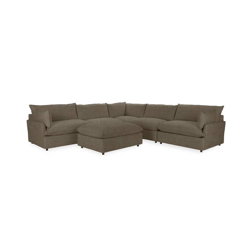 Classic Home Caplan 6-piece modular sectional with ottoman, 2-piece living room set, featuring plush cushions and modern design.