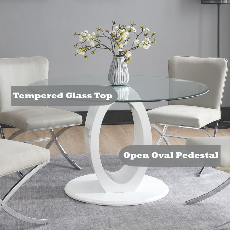 Larry - Glass Top Round Dining Table - White High Gloss - R&R Furniture Gallery (Fountain Valley, CA)