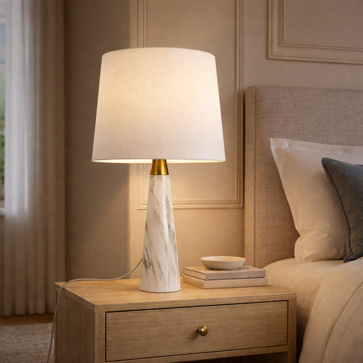 Enclave - Hydro Table Lamp With On / Off Switch Base Shade - Gold / White / White Marble - R&R Furniture Gallery (Fountain Valley, CA)